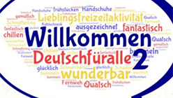 A bubble with willkommen written in it